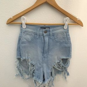 Blue Extra Distressed Jean Shorts - FashionNova